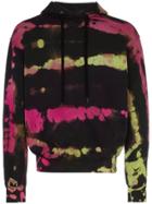Stain Shade Pink And Green Tie Dye Cotton Hoodie - Black
