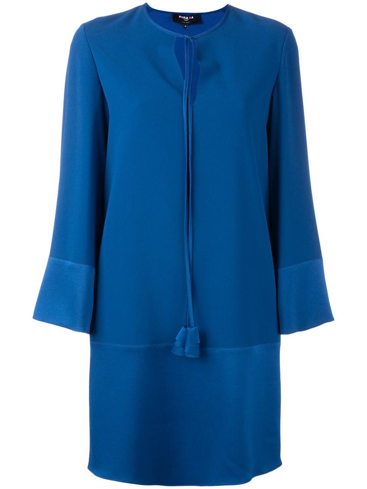 Paule Ka Tie-neck Shift Dress, Women's, Size: 38, Blue, Triacetate/polyester