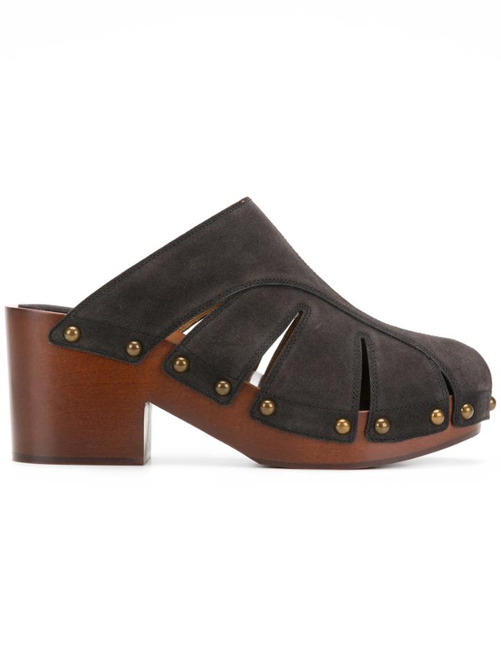 Chloé Rivet Cut-out Mules - Brown