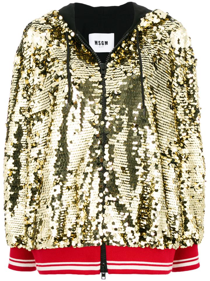 Msgm Sequins Embellished Bomber Jacket - Metallic