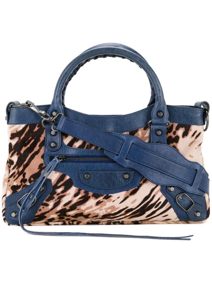 Balenciaga Vintage Logo Brass Handle Bag - Blue