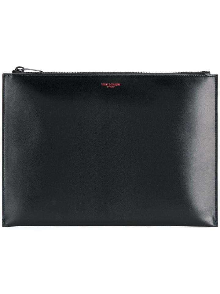 Saint Laurent Logo Embossed Clutch - Black