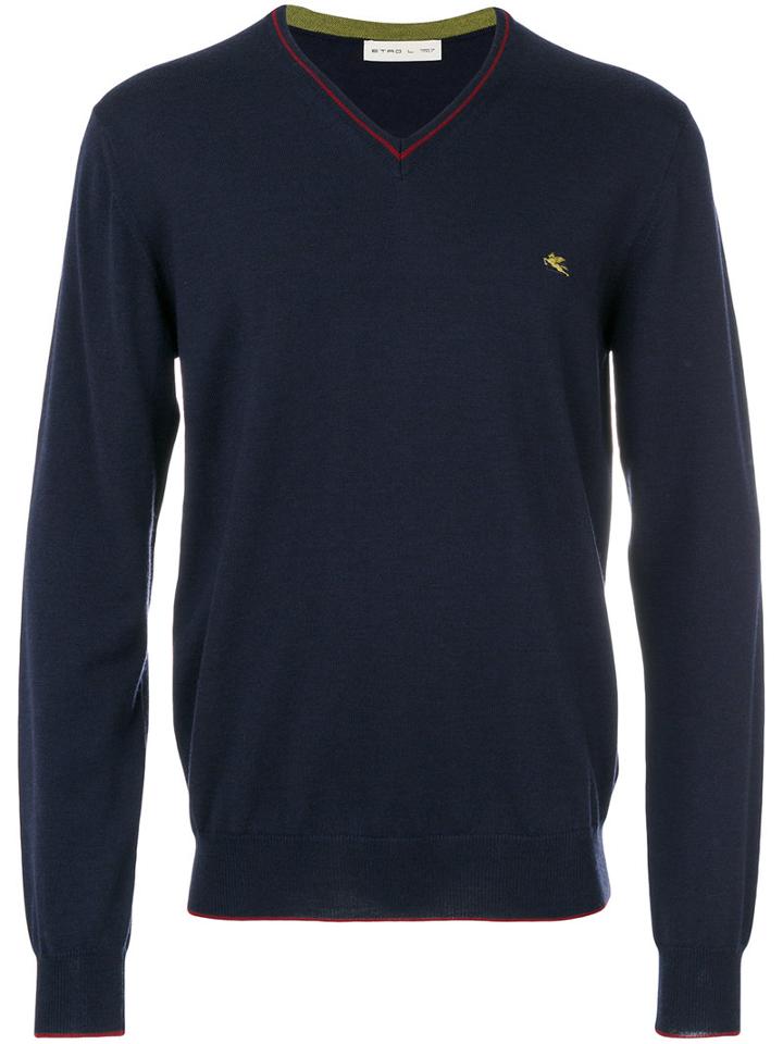 Etro - V Neck Sweatshirt - Men - Wool - Xl, Blue, Wool