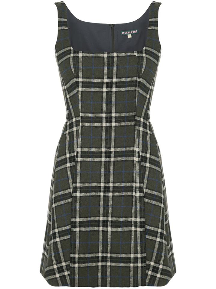 Alexa Chung Checked Mini Dress - 316 Khaki Blue Off White