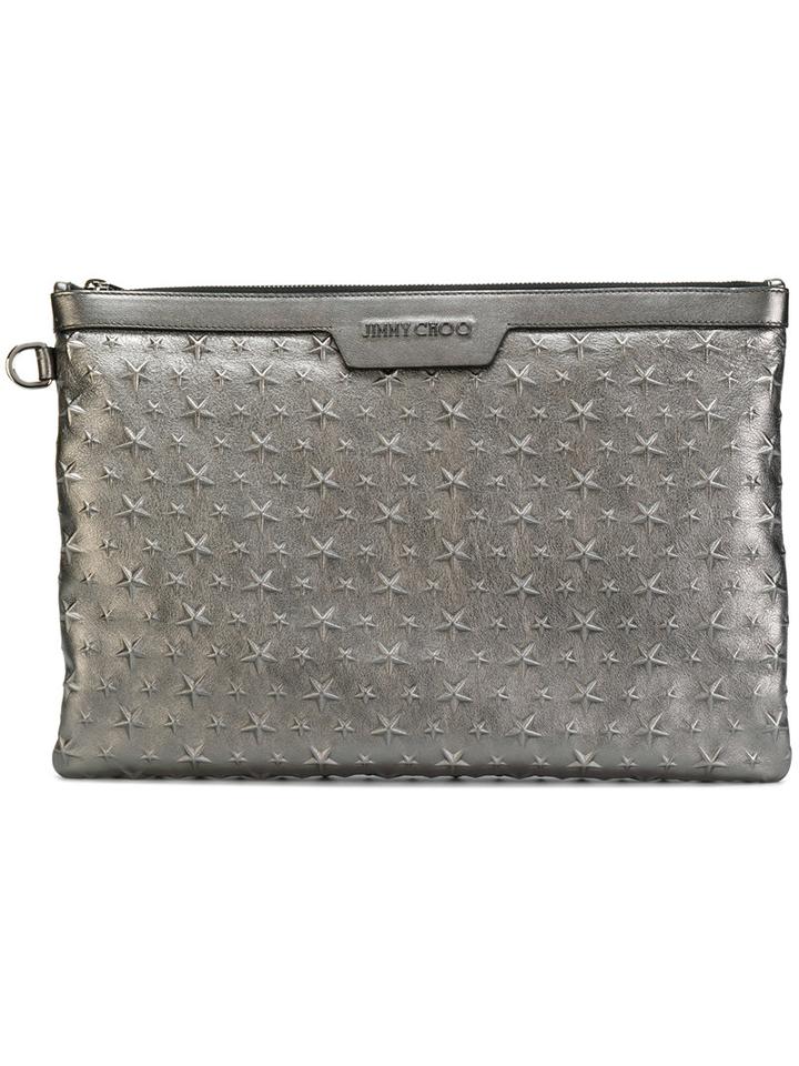 Jimmy Choo - Derek Star-embossed Clutch - Men - Nappa Leather - One Size, Grey, Nappa Leather