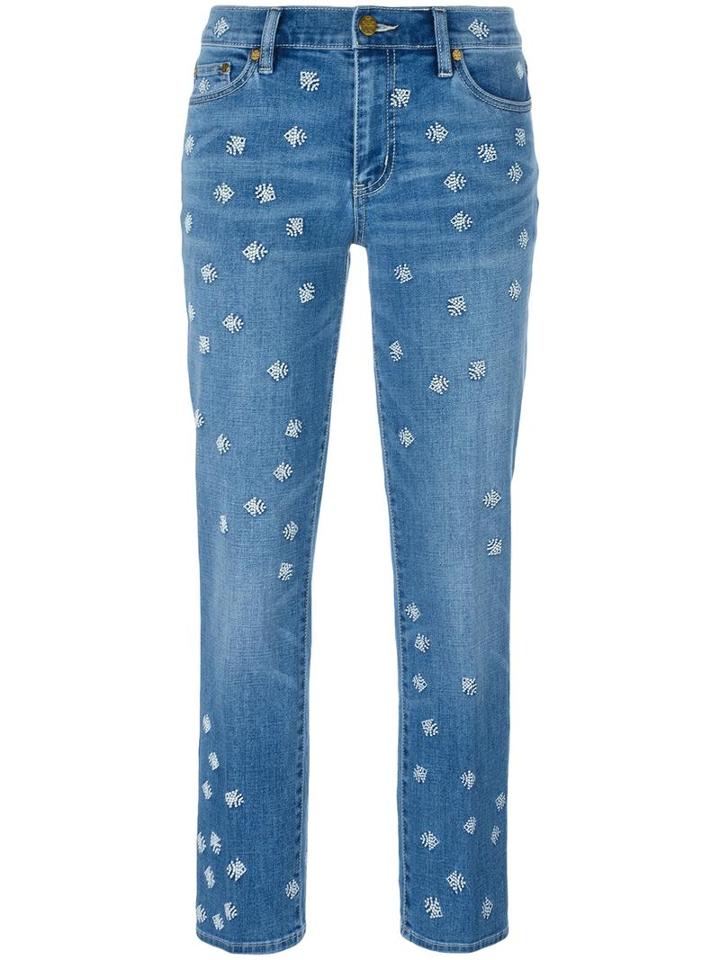 Tory Burch Embroidered Jeans, Women's, Size: 29, Blue, Cotton/polyester/spandex/elastane