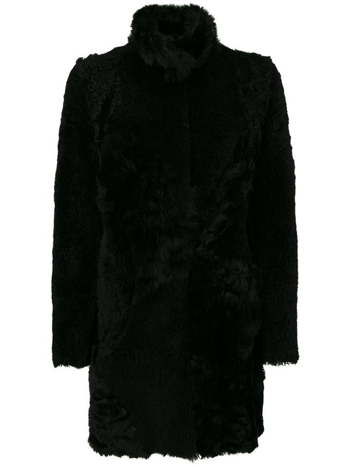 Drome Furry Detail Buttoned Up Coat - Black