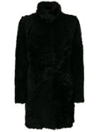 Drome Furry Detail Buttoned Up Coat - Black