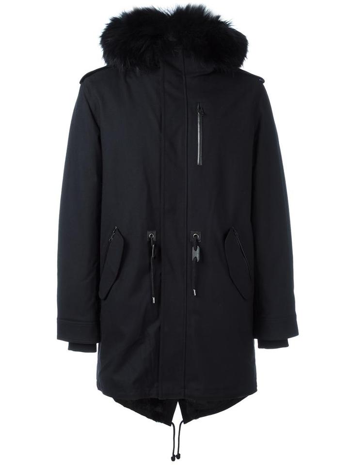 Mackage Hooded Parka Coat, Men's, Size: 40, Blue, Wool/viscose/polyester/rabbit Fur