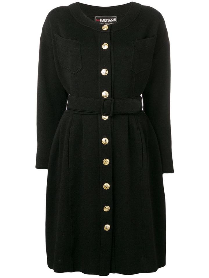 Fendi Pre-owned 1980's Long-sleeved Belted Dress - Black