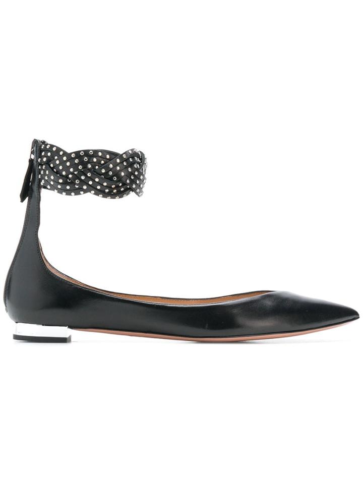 Aquazzura Microstud Wave Strap Ballerina Flats - Black