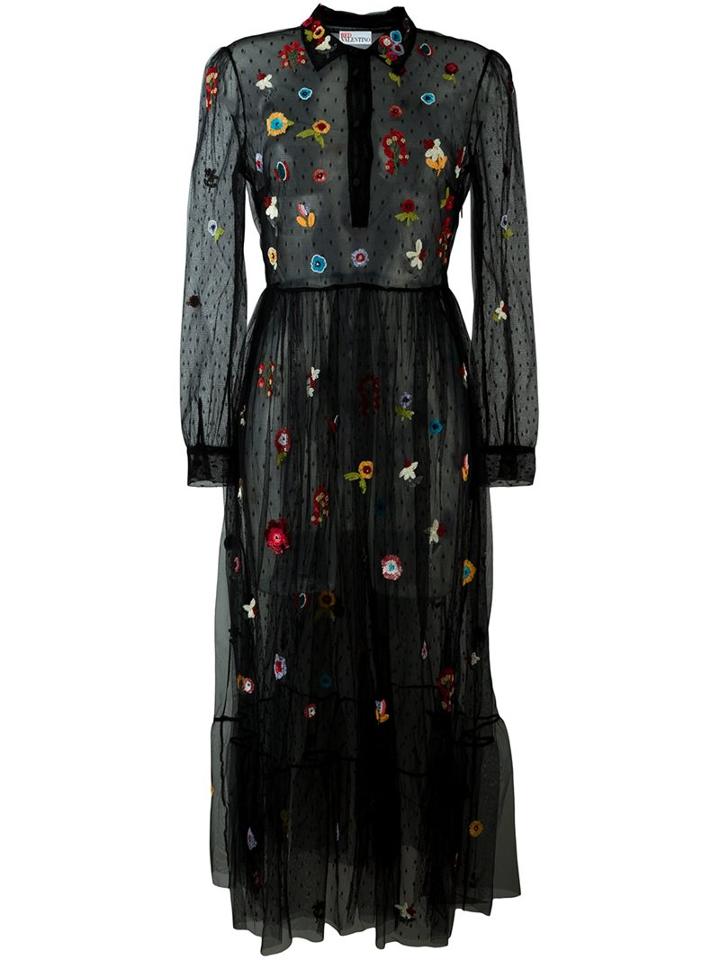 Red Valentino Sequin Details Tulle Dress, Women's, Size: 40, Black, Polyamide