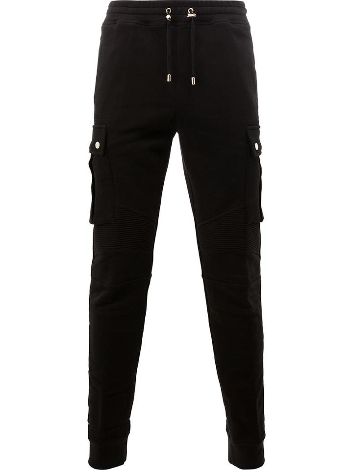 Balmain Biker Jogging Trousers, Men's, Size: Xs, Black, Cotton/spandex/elastane