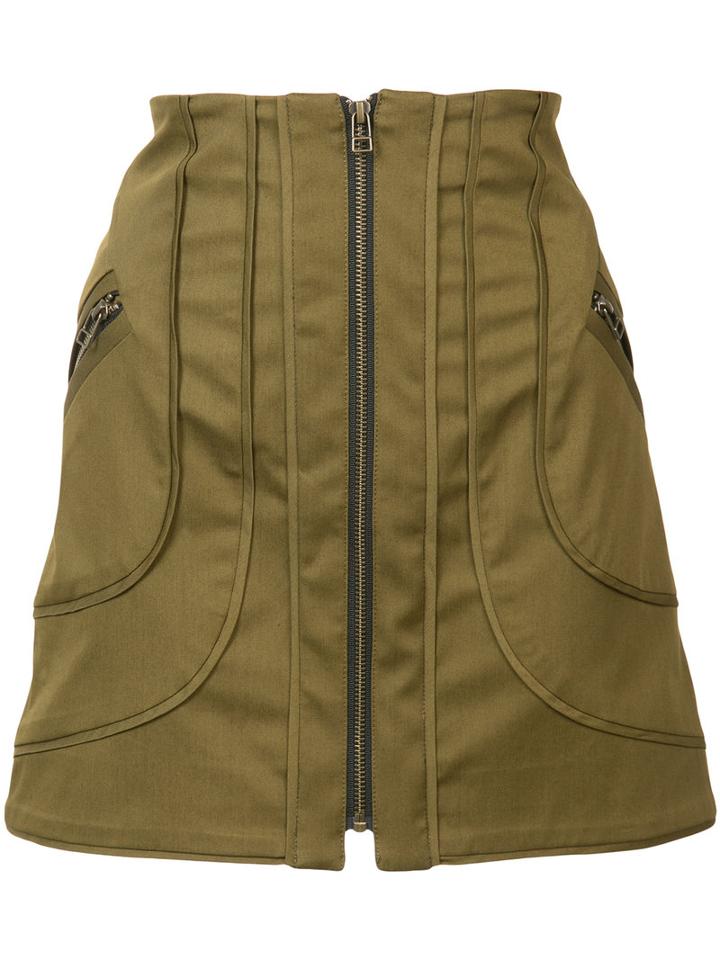 Veronica Beard - Front Zip Mini Skirt - Women - Cotton/spandex/elastane - 6, Green, Cotton/spandex/elastane