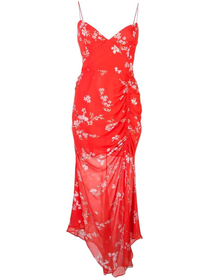Nicholas Floral Print Ruched Dress - Red