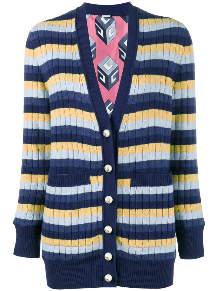 Gucci Stripe Ribbed Cardigan - Blue