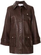 Ganni Button-front Leather Jacket - Brown