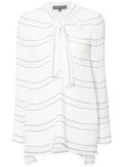 Proenza Schouler Tied Neck Striped Blouse, Women's, Size: 6, White, Silk/viscose/acetate