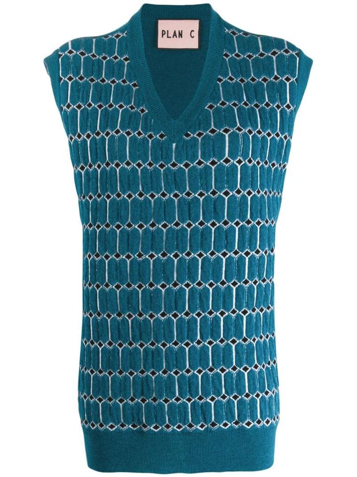 Plan C Patterned Knit Vest - Blue