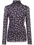 Ganni Sheer Floral Turtleneck Top - Blue