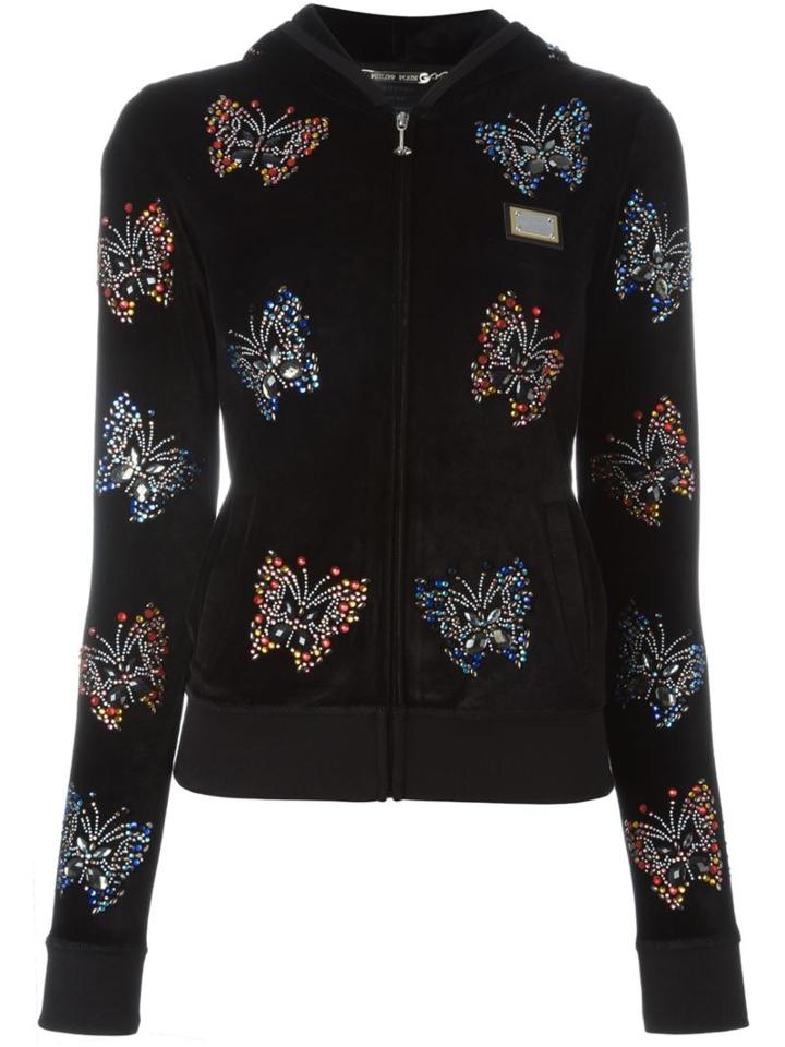 Philipp Plein Embellished Butterfly Hoodie, Women's, Size: Xs, Black, Cotton/modal/polyester
