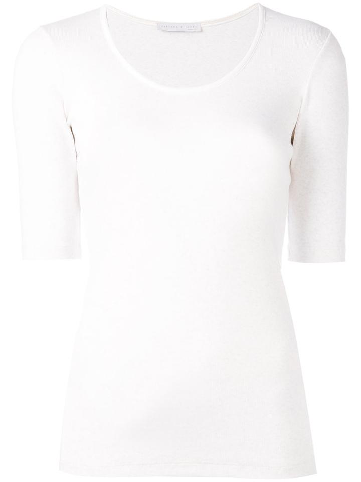 Fabiana Filippi - Scoop Neck T-shirt - Women - Silk/cotton/spandex/elastane/lyocell - 42, Nude/neutrals, Silk/cotton/spandex/elastane/lyocell