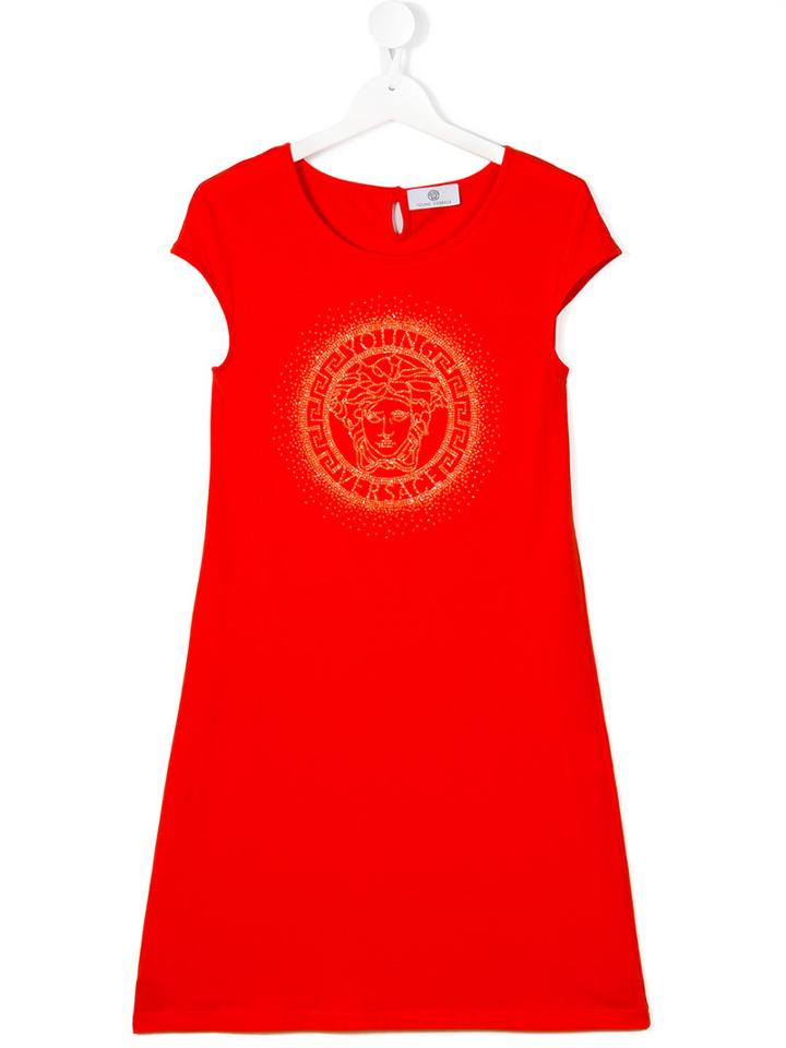 Young Versace Rhinestone Medusa Dress, Girl's, Size: 14 Yrs, Yellow/orange