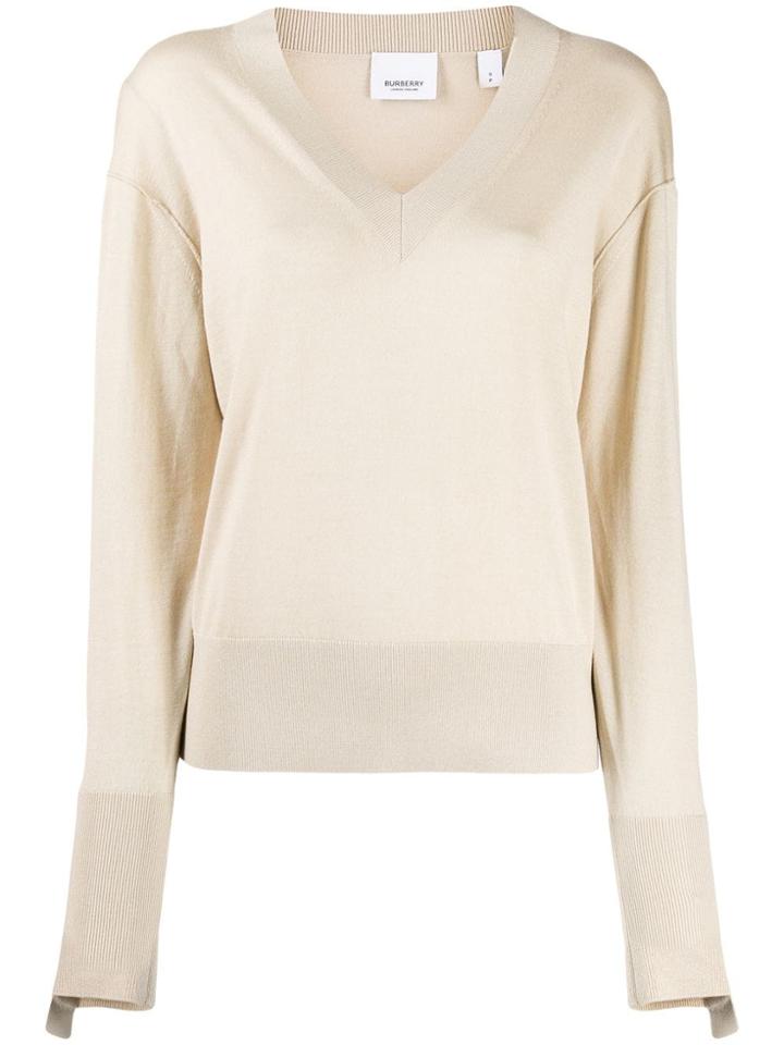 Burberry Logo Embroidered Jumper - Neutrals