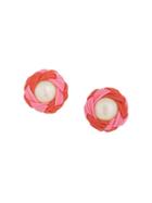 Chanel Pre-owned Round Pearl Bicolour Earrings - Red