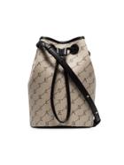 Stella Mccartney Beige And Black Logo Canvas Bucket Bag - Neutrals