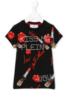 Philipp Plein Kids Kiss Me Print T-shirt, Girl's, Size: 12 Yrs, Black