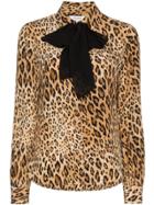 Frame Denim Leopard Print Button Down Silk Blouse - Brown