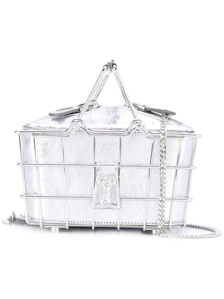 Savas - Wire Basket Clutch Bag - Women - Leather/metal (other) - One Size, Grey, Leather/metal (other)