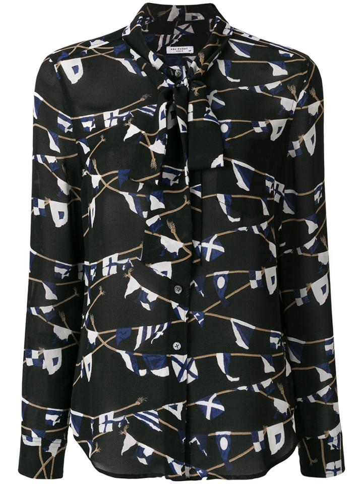 Equipment Printed Tie Neck Blouse - Black