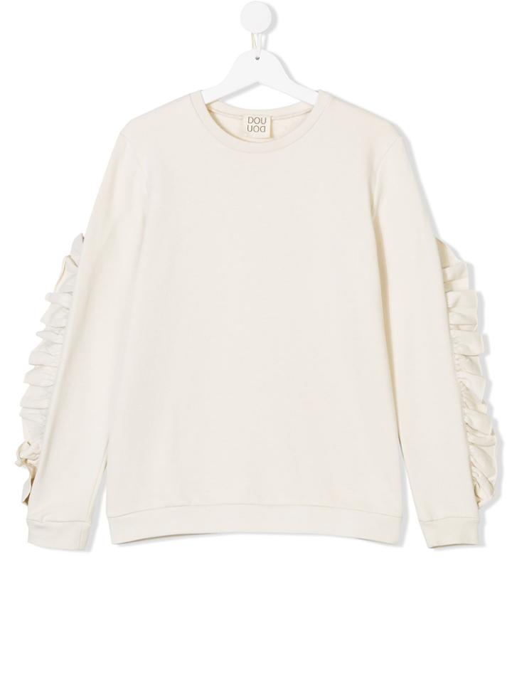 Douuod Kids Ruffle-trimmed Long Sleeve Top - White