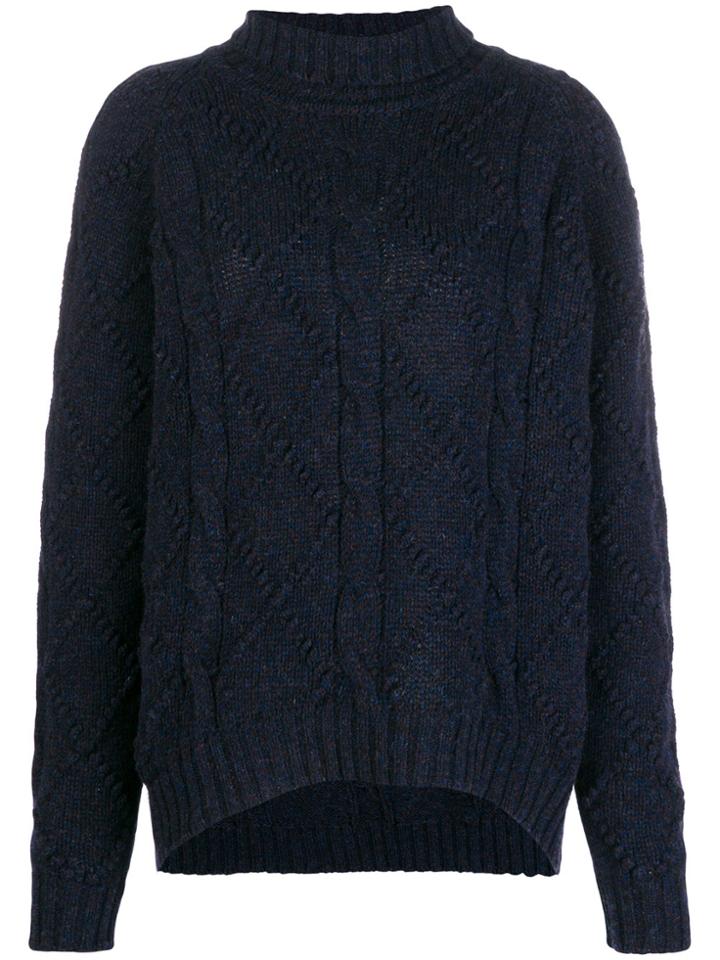 Jil Sander Cable Knit Roll Neck Sweater - Blue
