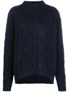 Jil Sander Cable Knit Roll Neck Sweater - Blue
