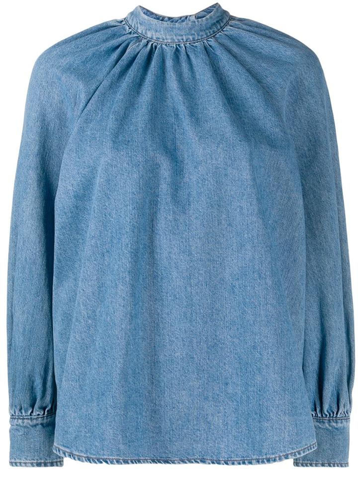Msgm Denim High Neck Blouse - Blue