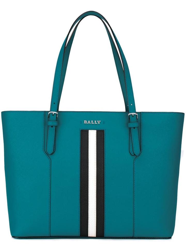 Bally Stripe Detail Tote, Women's, Blue, Leather/nylon