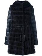 Liska Mink Fur Hooded Puffer Coat, Women's, Size: Medium, Black, Mink Fur/polyester/feather Down