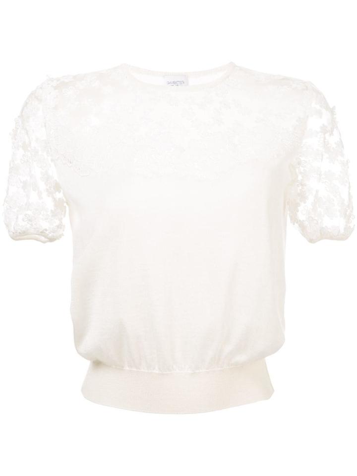 Giambattista Valli Floral Lace Detail Knitted Top - White