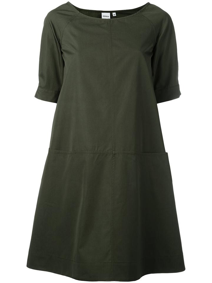 Aspesi Pleated Sleeves Dress, Women's, Size: 44, Green, Cotton