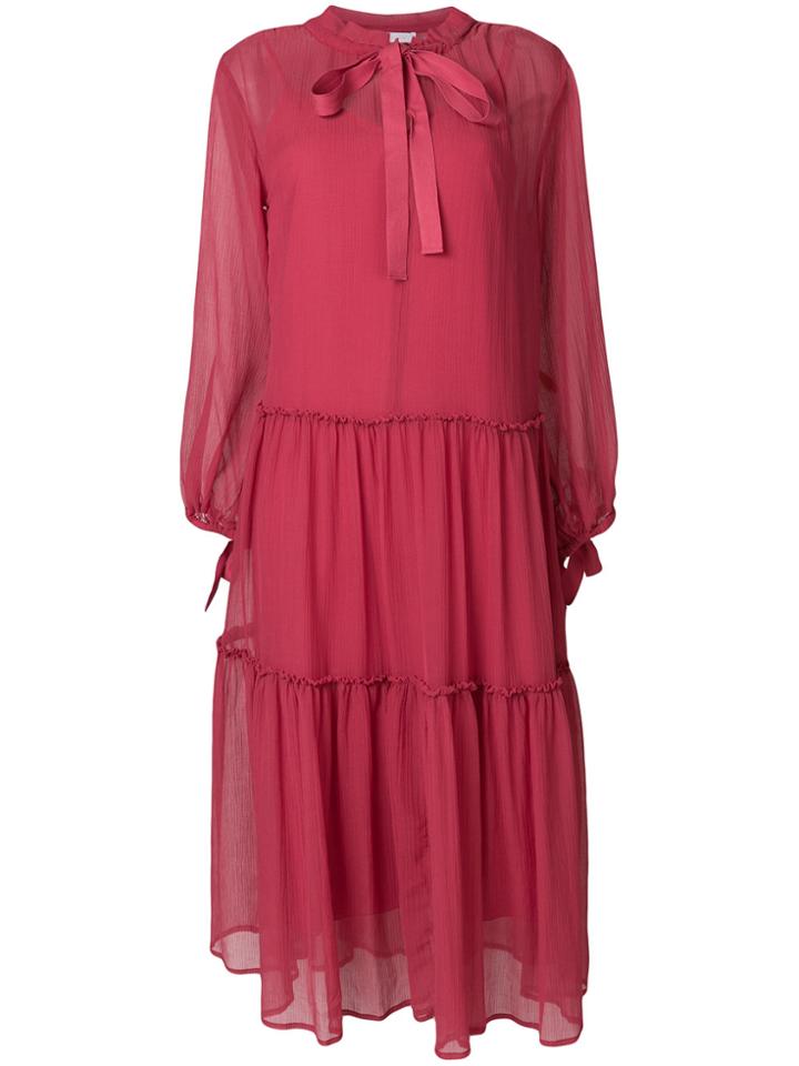 See By Chloé Sheer Tie Neck Midi Dress - Pink & Purple