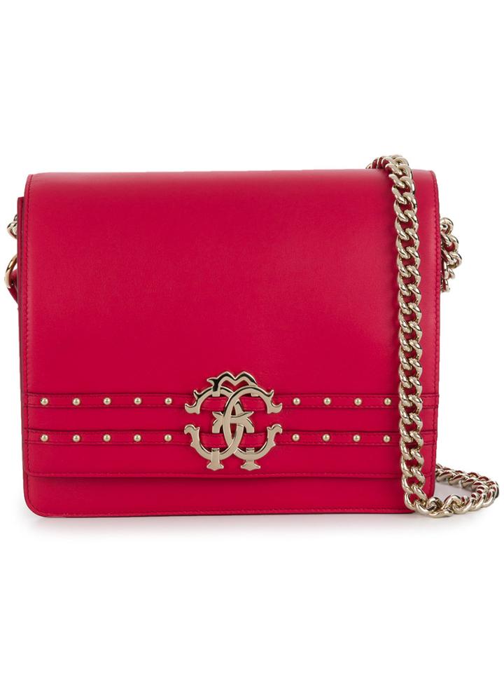Roberto Cavalli Studded Logo Shoulder Bag - Pink & Purple