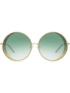 Linda Farrow Round Zigzag Sunglasses - Gold