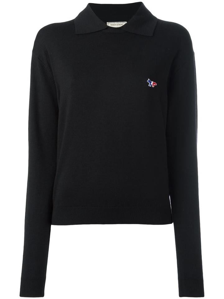 Maison Kitsuné Logo Patch Polo Jumper, Women's, Size: Medium, Black, Virgin Wool