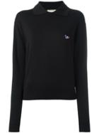 Maison Kitsuné Logo Patch Polo Jumper, Women's, Size: Medium, Black, Virgin Wool