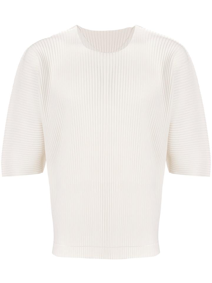 Homme Plissé Issey Miyake Cropped Sleeves Ribbed Jumper - White