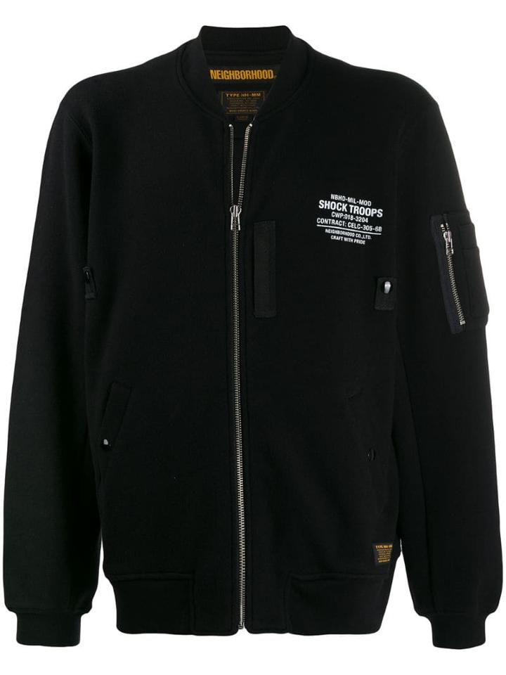 Neighborhood Logo Print Bomber Jacket - Black