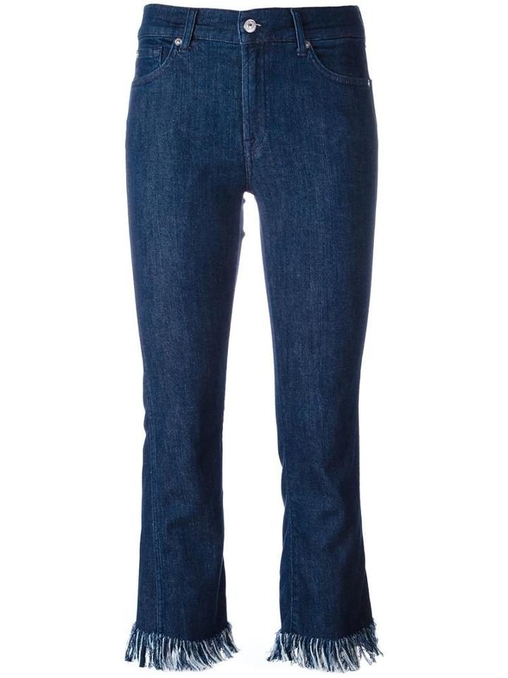 7 For All Mankind Raw Hem Cropped Jeans, Women's, Size: 31, Blue, Cotton/modal/polyester/spandex/elastane
